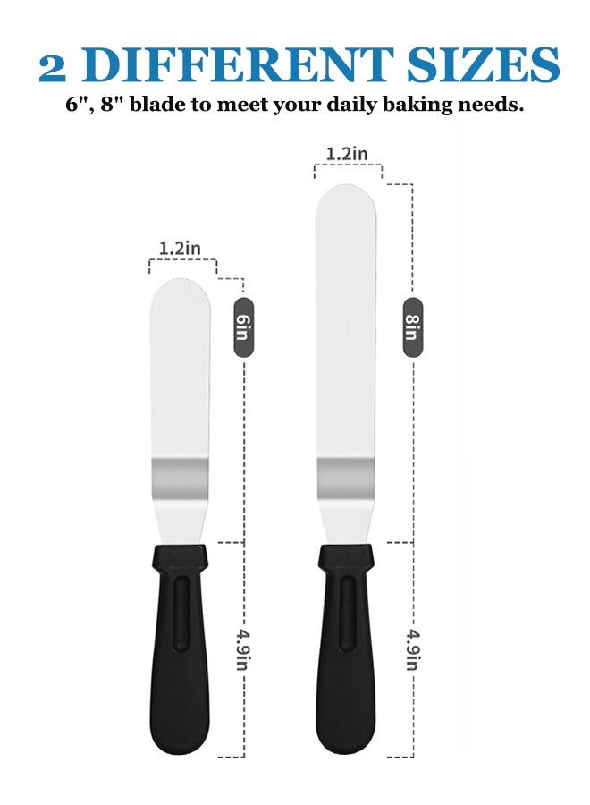 2 PCS Icing Spatulas, Offset Spatula, Stainless Steel Cake Decorating Spatulas Set 6/8 inch Professional Angled Cake Spatula Plastic Frosting Handle for Home, Kitchen or Bakery - Image 2